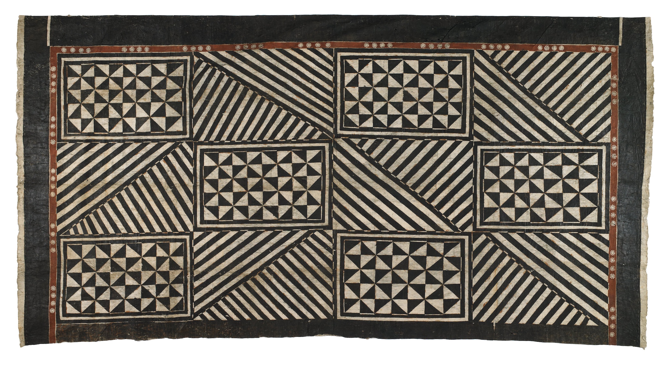 Masi (tapa cloth), likely used as a room divider, Fiji, date unknown, 300 x 428 cm (Te Papa, New Zealand)