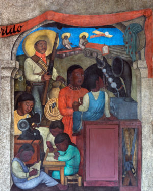 Diego Rivera, the end of “Corrido of the Proletarian Revolution," Court of the Fiestas, third floor, mural in the Secretaría de Educación Pública, Mexico City (photo: Megan Flattley, CC BY-NC-SA 2.0)