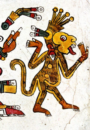A detail of a monkey in the Codex Borgia, c. 1500 (Vatican Library)