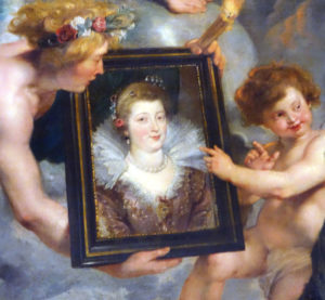 Peter Paul Rubens, The Presentation of the Portrait of Marie de’ Medici (detail), c. 1622–25, oil on canvas, 394 x 295 cm (Musée du Louvre, Paris; photo: Steven Zucker, CC BY-NC-SA 2.0)