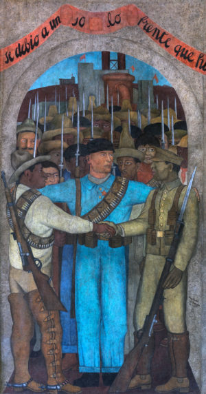 Diego Rivera, A Single Front, “Corrido of the Proletarian Revolution,” Court of the Fiestas, third floor, mural in the Secretaría de Educación Pública, Mexico City (photo: Megan Flattley, CC BY-NC-SA 2.0)