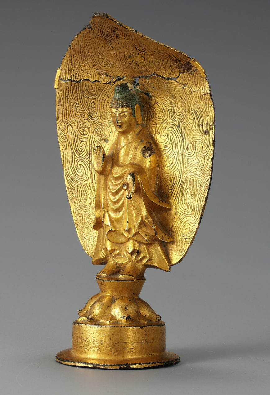 Gilt-bronze Buddha with inscription: "seventh year of yeonga," 539 (Goguryeo Kingdom), 16.2 cm high, National Treasure 119 (National Museum of Korea)