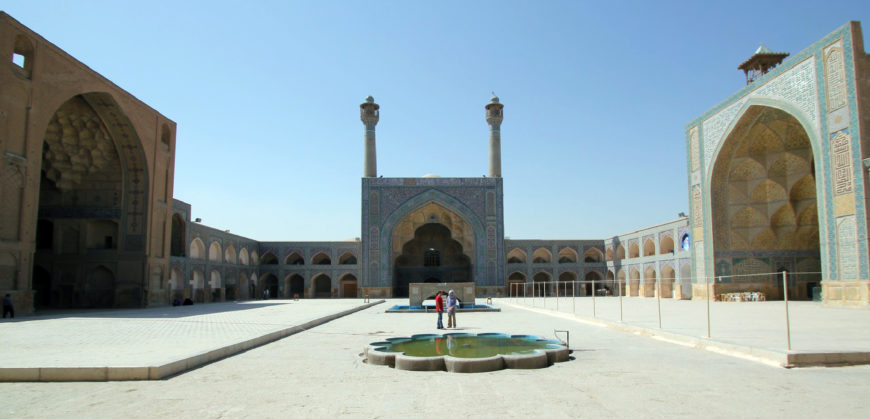View of three (of four) Iwans, Great Mosque of Isfahan, Iran, 11th–17th centuries, looking toward the south (qibla) iwan (photo: reibai, CC BY 2.0)