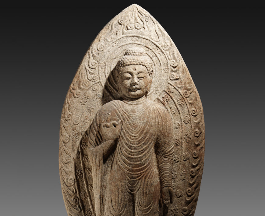 Detail, Amitabha Buddha from Gamsansa Temple, 719–720 (Unified Silla Kingdom), granite, Gyeongju, 275.0 cm high, National Treasure 82 (National Museum of Korea)
