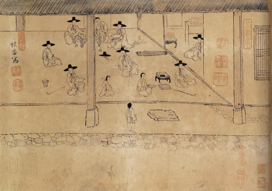 Detail, Kang Sehwang, Gathering in Hyeonjeong Pavilion, 1747, ink on paper (private collection; photo: Korea Data Agency)
