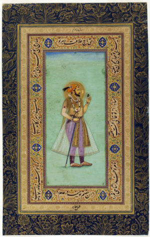 Muhammad Abed, Shah Jahan holding an emerald, 1628 (dated regnal year 1), India, 21.4 x 9.5 cm (Victoria & Albert Museum)