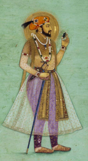 Muhammad Abed, Shah Jahan holding an emerald, 1628 (dated regnal year 1), India, 21.4 x 9.5 cm (Victoria & Albert Museum)
