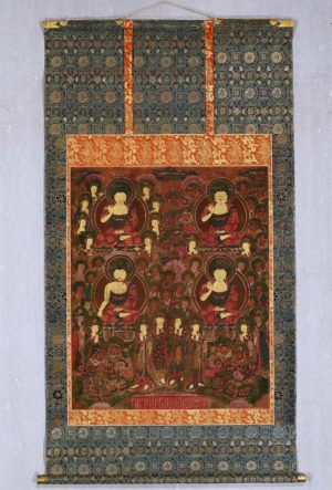 Four Preaching Buddhas, 1562, ink and colors on silk, overall: 90.5 × 74.0 cm, painting only: 77.8 × 52.2 cm, Treasure 1326 (National Museum of Korea)