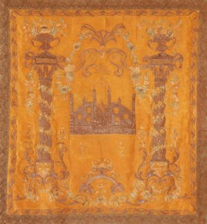 Torah Ark Curtain (parokhet), c. 1735, silk, embroidered with silk and metallic thread; metallic thread lace border, Istanbul, Turkey, 174 x 161.9 cm (Jewish Museum)