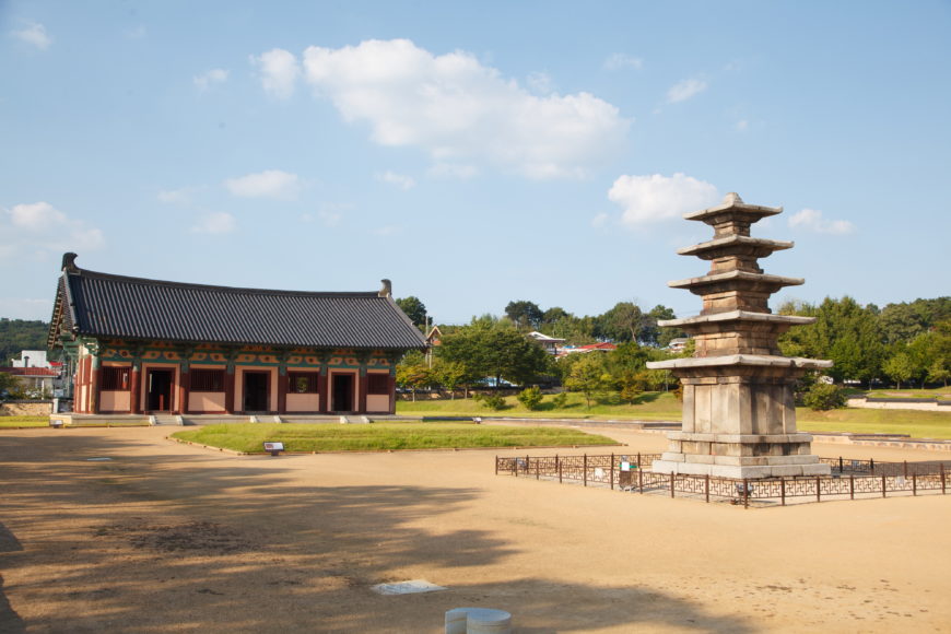 Jeongnimsa Temple site (Historic Site 301) and five-story stone pagoda (National Treasure No. 9), Buyeo, Baekje Kingdom (photo: Cultural Heritage Administration of the Republic of Korea)