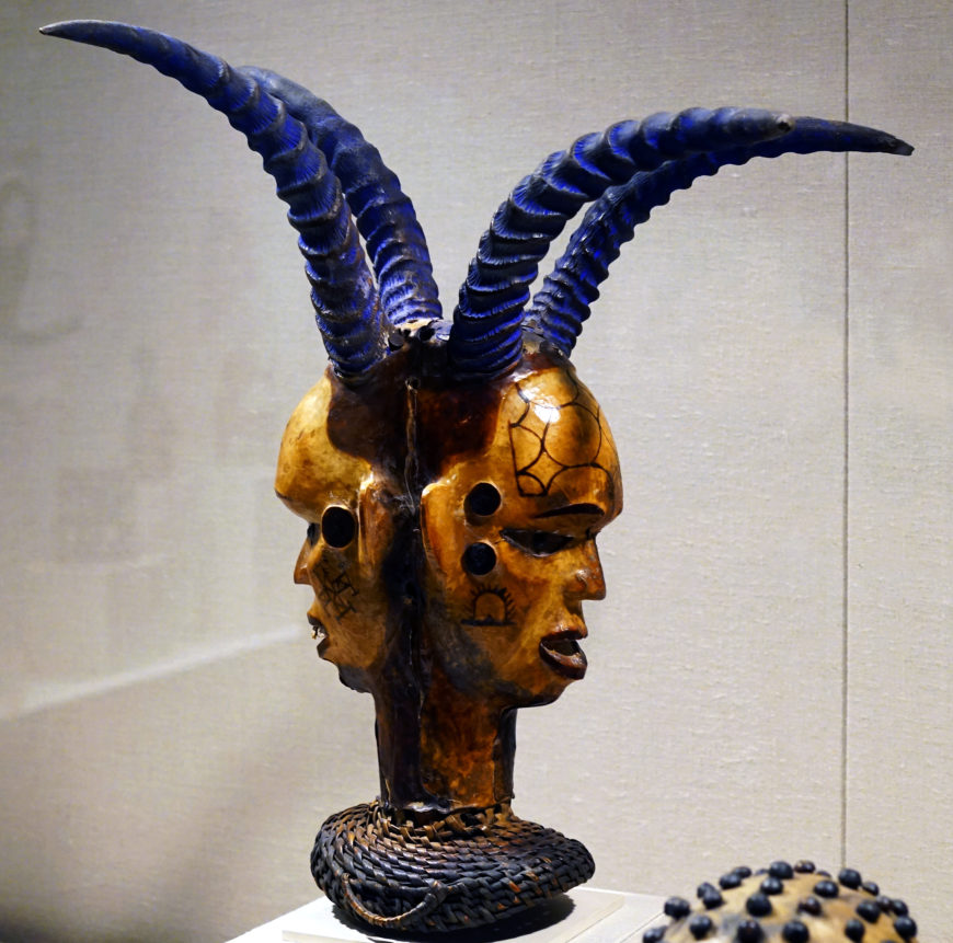 Headdress: Janus, 19th–20th century, Nigeria, Lower Cross River region, Ejagham or Bale people, Wood, hide, pigment, cane, horn, and nails, 53.3 x 43 x 25 cm (The Metropolitan Museum of Art; photo: Steven Zucker, CC BY-NC-SA 2.0)