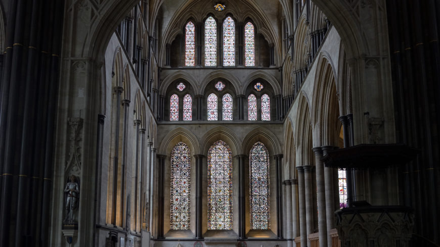 West transept of Salisbury Cathedral, Salisbury, England, begun 1220 (photo: Steven Zucker, CC BY-NC-SA 2.0)