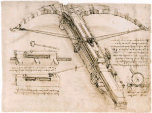 Leonardo da Vinci, Drawing of a giant crossbow design, likely for Ludovico Sforza, late 15th–early 16th century, in the Codex Atlanticus, c. 149a