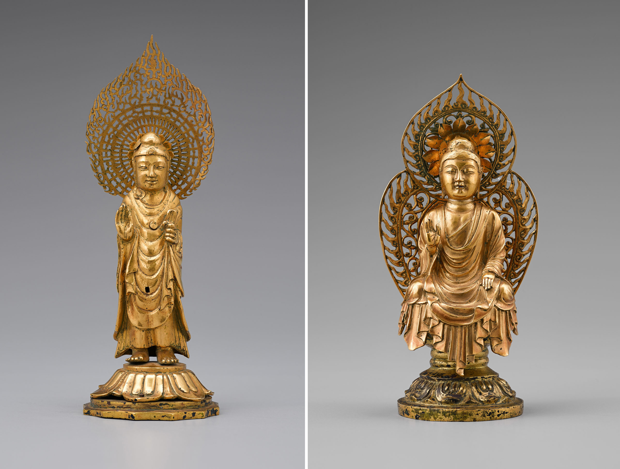 Gold Buddha statues from the stone pagoda on the site of