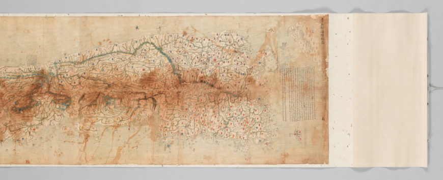 Detail of right side with overview of Joseon’s fortresses. Cheonggu Gwanhaebang Chongdo (“Map for National Defense of Korea”), 18th century (Joseon Dynasty), 285 x 86.3 cm, Treasure 1582 (National Museum of Korea)