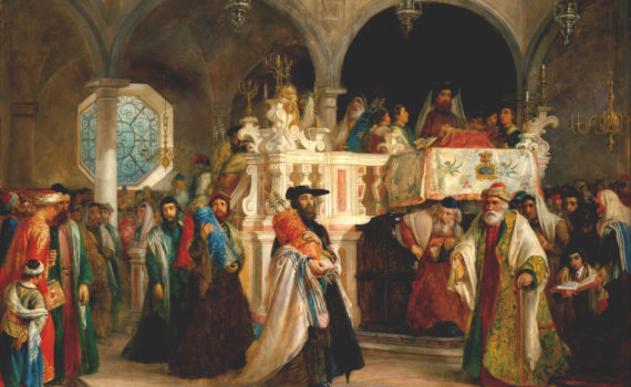 Procession of Torahs in The Feast of the Rejoicing of the Law at the Synagogue in Leghorn , Italy, Solomon Alexander Hart, 1850, oil on canvas, 141.3 x 174.6 cm (Jewish Museum)