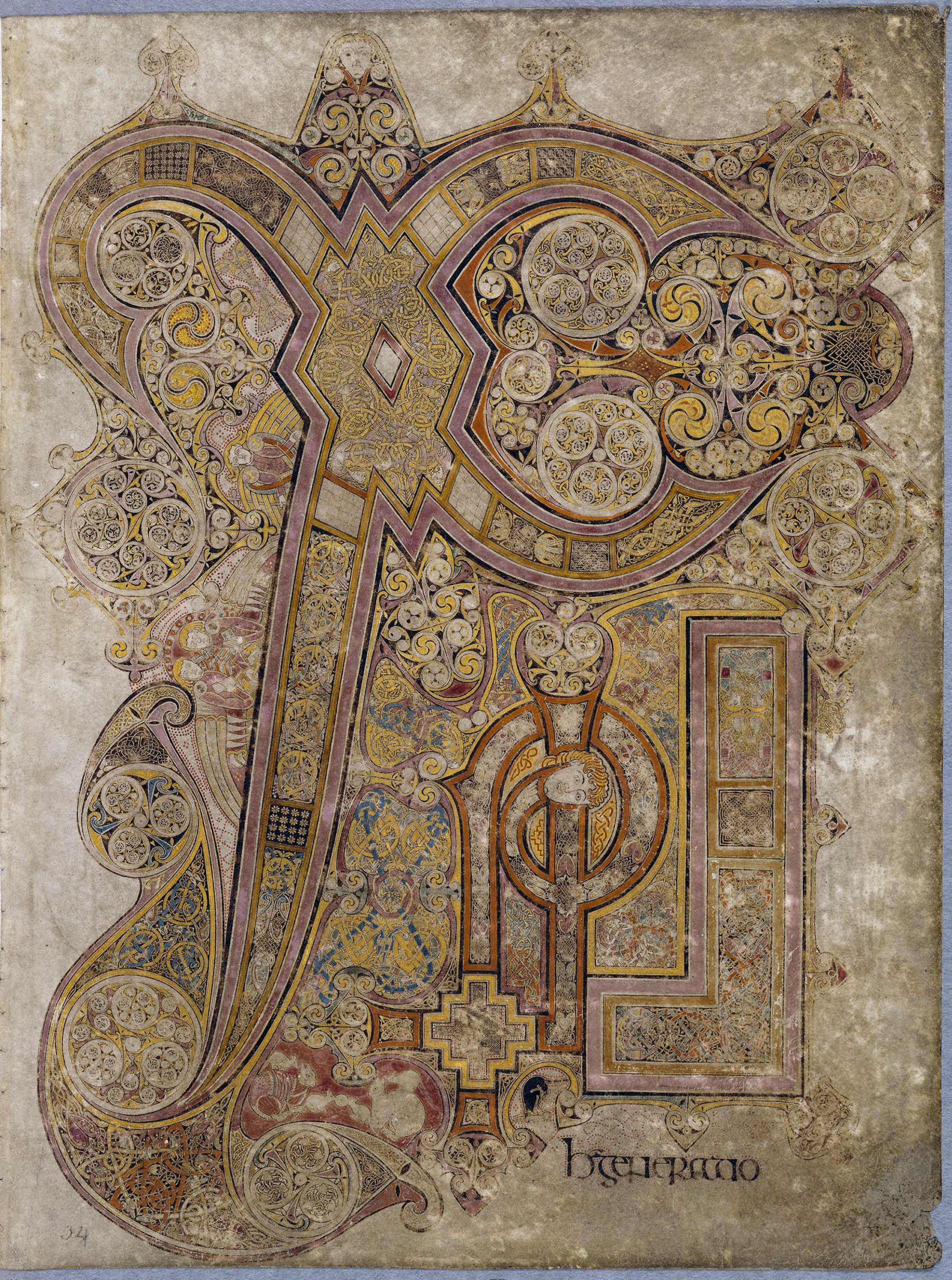 Chi Rho page, Book of Kells, c. 800, 340 vellum folios, 33.0 x 25.5 cm each (edges trimmed and gilded in the 19th century), MS 58 (Trinity College Library, Dublin)