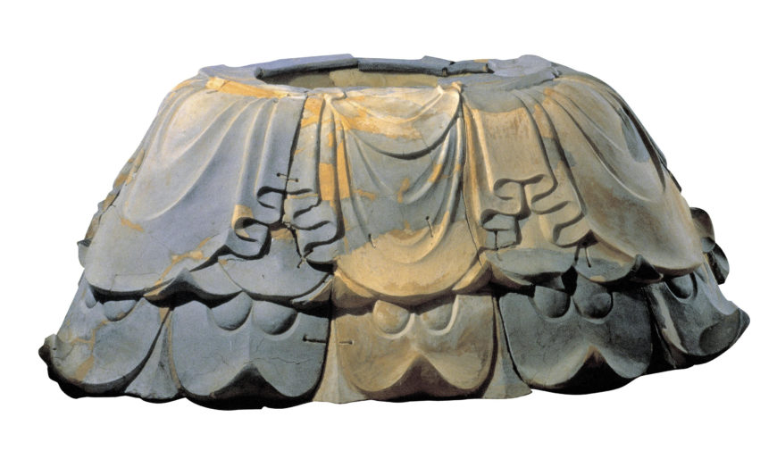 Stoneware Buddha pedestal, 7th century (Baekje Kingdom), 250 cm wide, discovered in Cheongyang, South Chungcheong Province (Gongju National Museum)