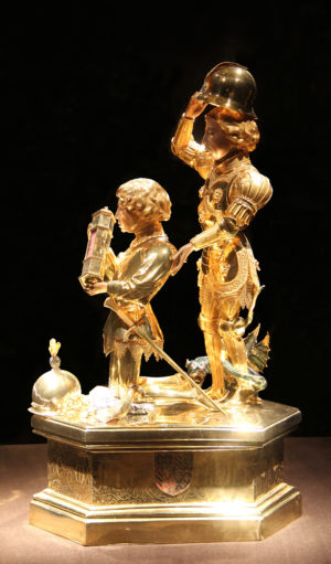 Gérard Loyet, Reliquary of Charles the Bold (with Saint George), 1467–71, gold, vermeil and enamel, 53 x 17.5 x 32 cm (Cathedral of Liège; photo: Jean-Pol GRANDMONT, CC BY 4.0)