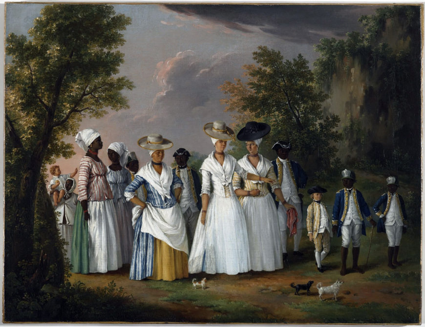 Agostino Brunias. Free Women of Color with Their Children and Servants in a Landscape, c. 1770-96, oil on canvas, 50.8 x 66.4 cm (Brooklyn Museum)