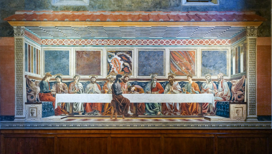 Andrea del Castagno, The Last Supper, 1447, fresco, 453 x 975 cm (refectory of the convent of Sant'Apollonia, now the Museo di Cenacolo di Sant'Apollonia, Florence; photo: Steven Zucker, CC BY-NC-SA 2.0)