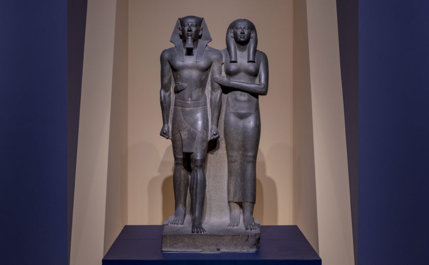 Menkaure (Mycerinus) and Khamerernebty(?), graywacke, c. 2490–2472 B.C.E. (Museum of Fine Arts, Boston; photo: Steven Zucker, CC BY-NC-SA 2.0)