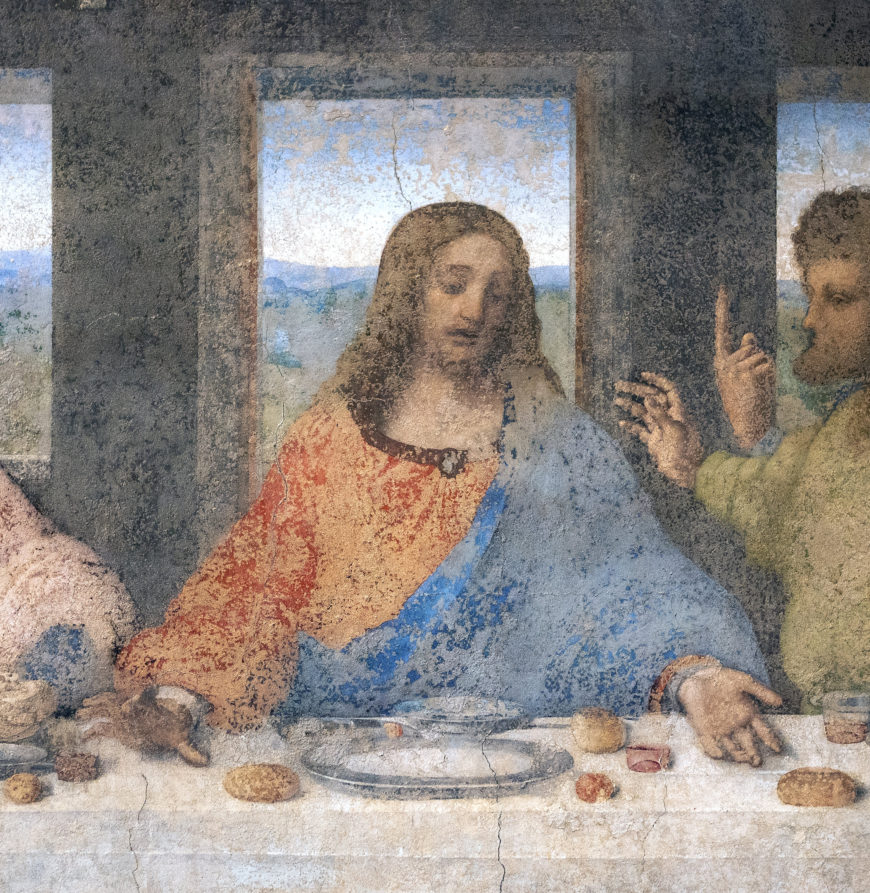 Christ (detail), Leonardo da Vinci, Last Supper, oil, tempera, fresco, 1495–98 (Santa Maria delle Grazie, Milan; photo: Steven Zucker, CC BY-NC-SA 2.0)