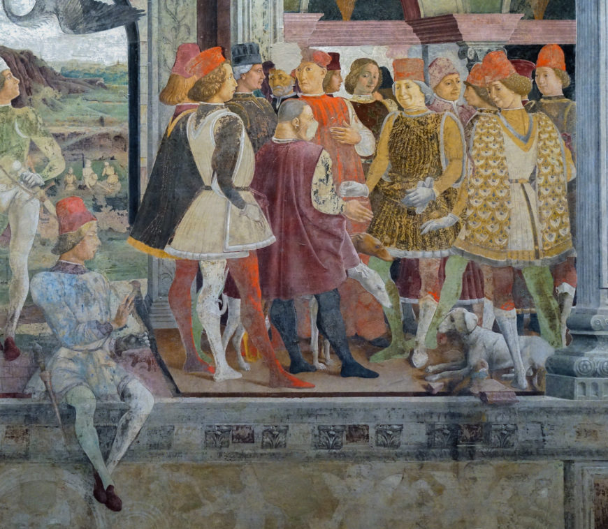 Image of Borso d'Este with this court, April panel, in the Sala dei Mesi, 1460s, Palazzo Schifanoia, Ferrara (photo: Lauren Kilroy-Ewbank, CC BY-NC-SA 2.0)