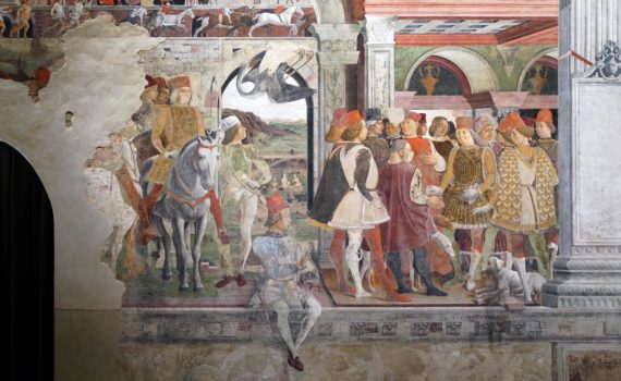 Image of Borso d'Este with this court, April panel, in the Sala dei Mesi, Palazzo Schifanoia, Ferrara (photo: Lauren Kilroy-Ewbank, CC BY-NC-SA 2.0)