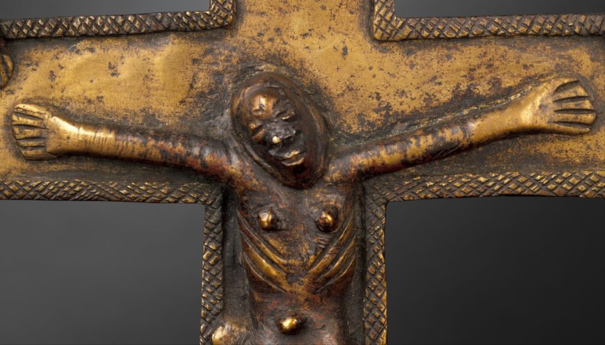 Detail, Crucifix, 16th–17th century, Democratic Republic of the Congo, Kongo peoples, solid cast brass, 27.3 cm high (The Metropolitan Museum of Art)