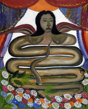 Hector Hyppolite, Damballah La Flambeau, 1946–48, oil on board, 30 x 24 inches