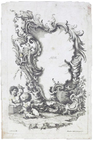 Johann Baptist Klauber and Joseph Sebastian Klauber, One of two plates from a suite of four cartouches with the elements. Germany, 1745-1765, engraving.  Victoria and Albert Museum, London.