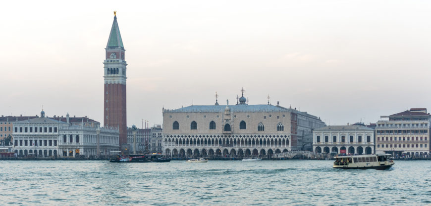 View of St Mark's campanile (left) and Palazzo Ducale (right) from the lagoon, Venice (photo: Steven Zucker, CC BY-NC-SA 2.0)