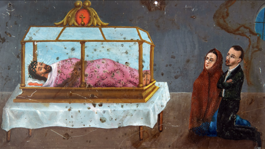 Ex-voto, 1877, paint on tin, 10 x 14 inches (New Mexico State University Art Museum, Las Cruces)