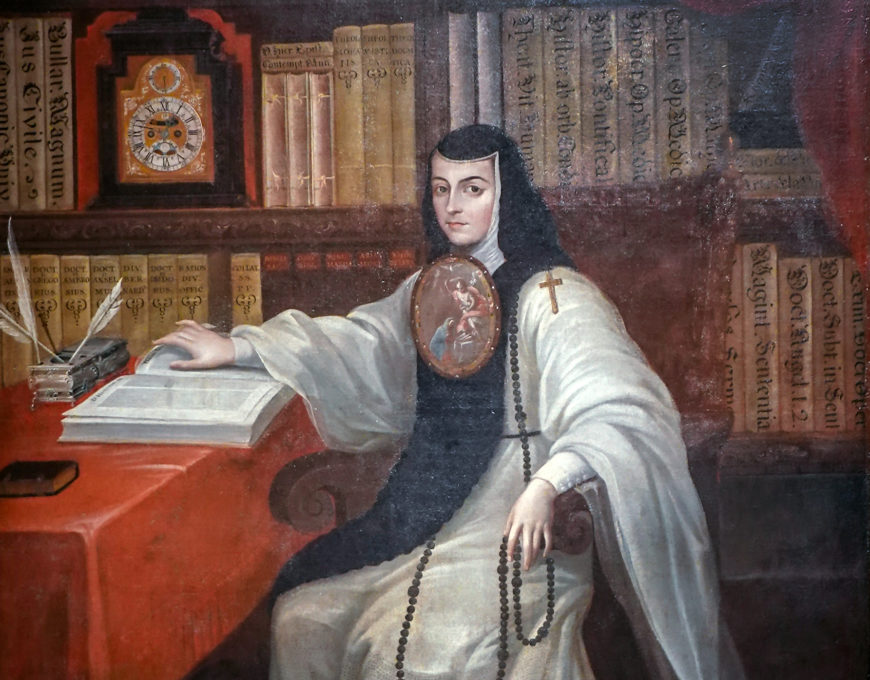 Miguel Cabrera, Portrait of Sor Juana Inés de la Cruz (detail), c. 1750, oil on canvas (Museo Nacional de Historia, Castillo de Chapultepec, Mexico)