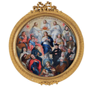 José María Vázquez, escudo de monja with Immaculate Conception and saints, 18th–19th century, oil on copper, 23.5 x 21 cm (Museo Amparo, Puebla)