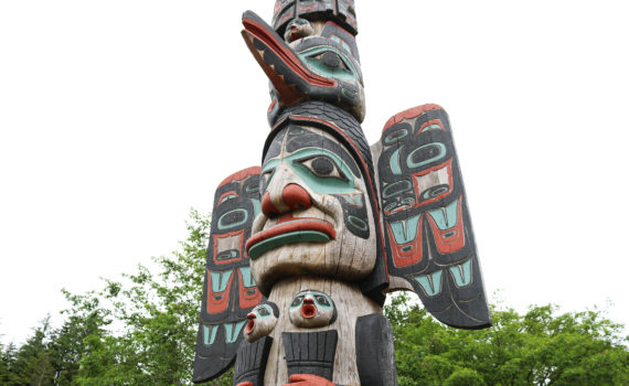 The Chief Johnson Totem Pole, first carved in 1902, recarved by Israel Shotridge in 1989, Ketchikan, Alaska