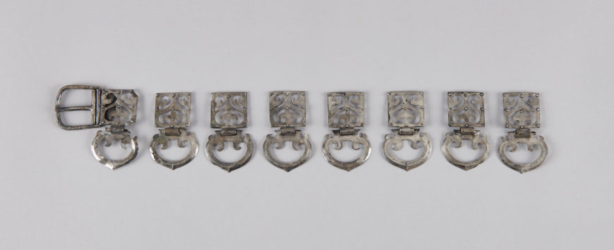Silver belt engraved with "夫人帶" ("belt of the queen”) from the north mound of Hwangnamdaechong Tomb, Gyeongju, Silla Kingdom (Gyeongju National Museum)