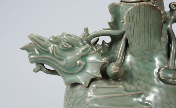 Detail, celadon dragon-shaped ewer, 12th century (Goryeo), 24.3 x 10.3 cm, National Treasure 61 (National Museum of Korea)