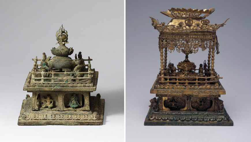 Inner sarira containers from the west (left) and east (right) pagodas, Gameunsa Temple, c. 682 (Unified Silla Kingdom), Gyeongju, Treasure 366 (National Museum of Korea)