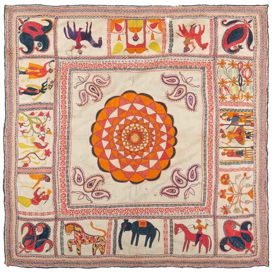 Kantha, c. 1890, cotton, quilted and embroidered, 93 x 93 cm, Undivided Bengal (Museum of Art and Photography, Bengaluru)