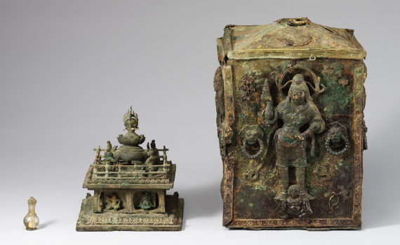 Sarira reliquary set from the west pagoda on the site of Gameunsa Temple, c. 682 (Unified Silla Kingdom), Gyeongju, inner container: 16.5 cm high, Treasure 366 (National Museum of Korea)