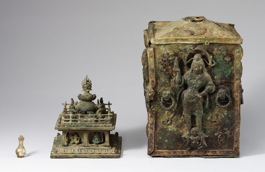 Sarira reliquary set from the west pagoda on the site of Gameunsa Temple, c. 682 (Unified Silla Kingdom), Gyeongju, inner container: 16.5 cm high, Treasure 366 (National Museum of Korea)