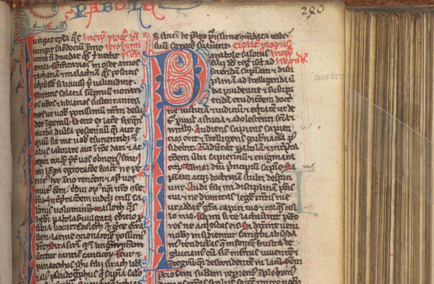 Leaf (page) number at the top right, Paris Bible, folio 240, 13th century (British Library, Arundel MS 311)