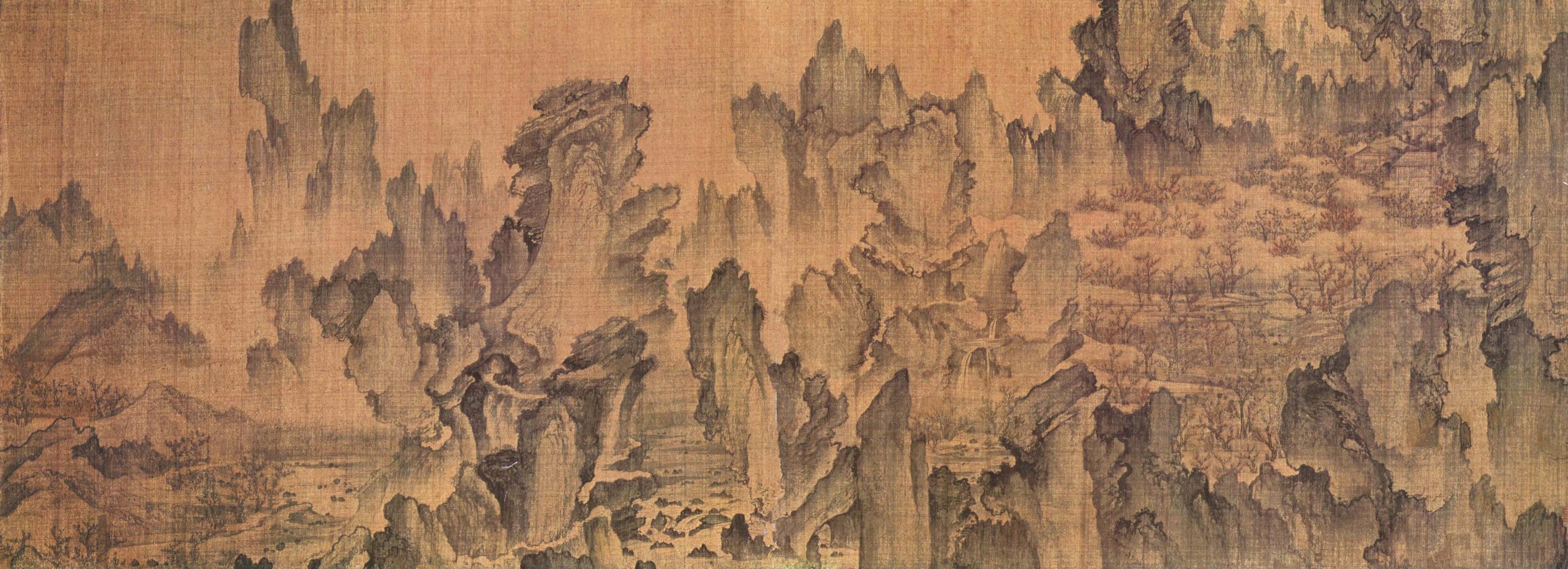An Gyeon, Dream Journey to Peach Blossom Land, 1350/1447, light color on silk, 106.5 x 38.7 cm (Tenri University Central Library, Japan)