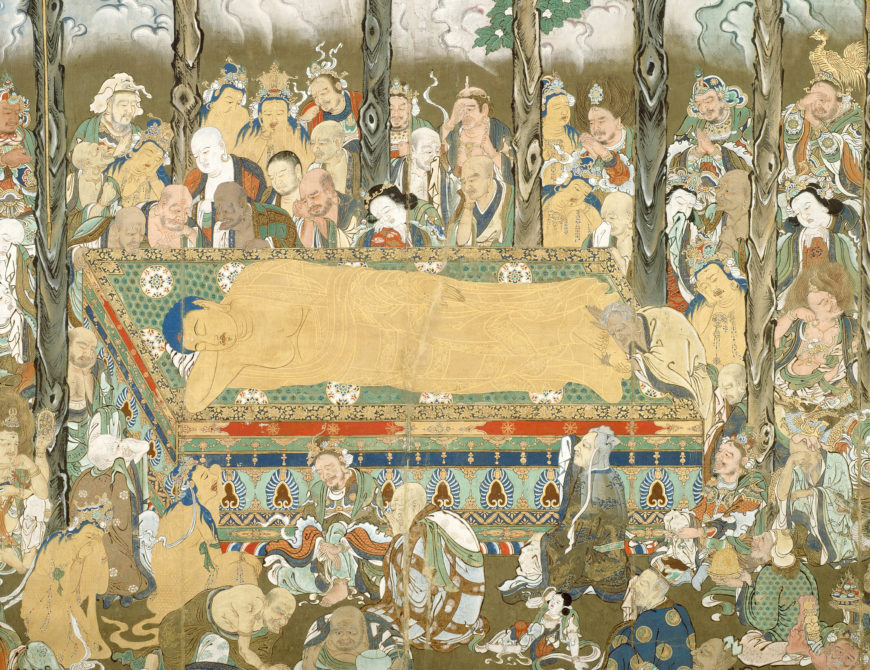Death of the Buddha, late 17th–early 18th century, ink, colors, and gold on silk hanging scroll, 331.5 x 229 cm, Japan (Art Institute of Chicago)
