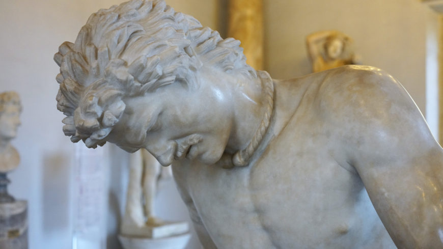 Dying Gaul (detail), Roman marble copy (1st century B.C.E.) of a Greek sculpture (c. 220 B.C.E), found in Rome in the early 1600s, 93 x 89 x 186.5 cm (Musei Capitolini, Rome; photo: Steven Zucker, CC BY-NC-SA 2.0)