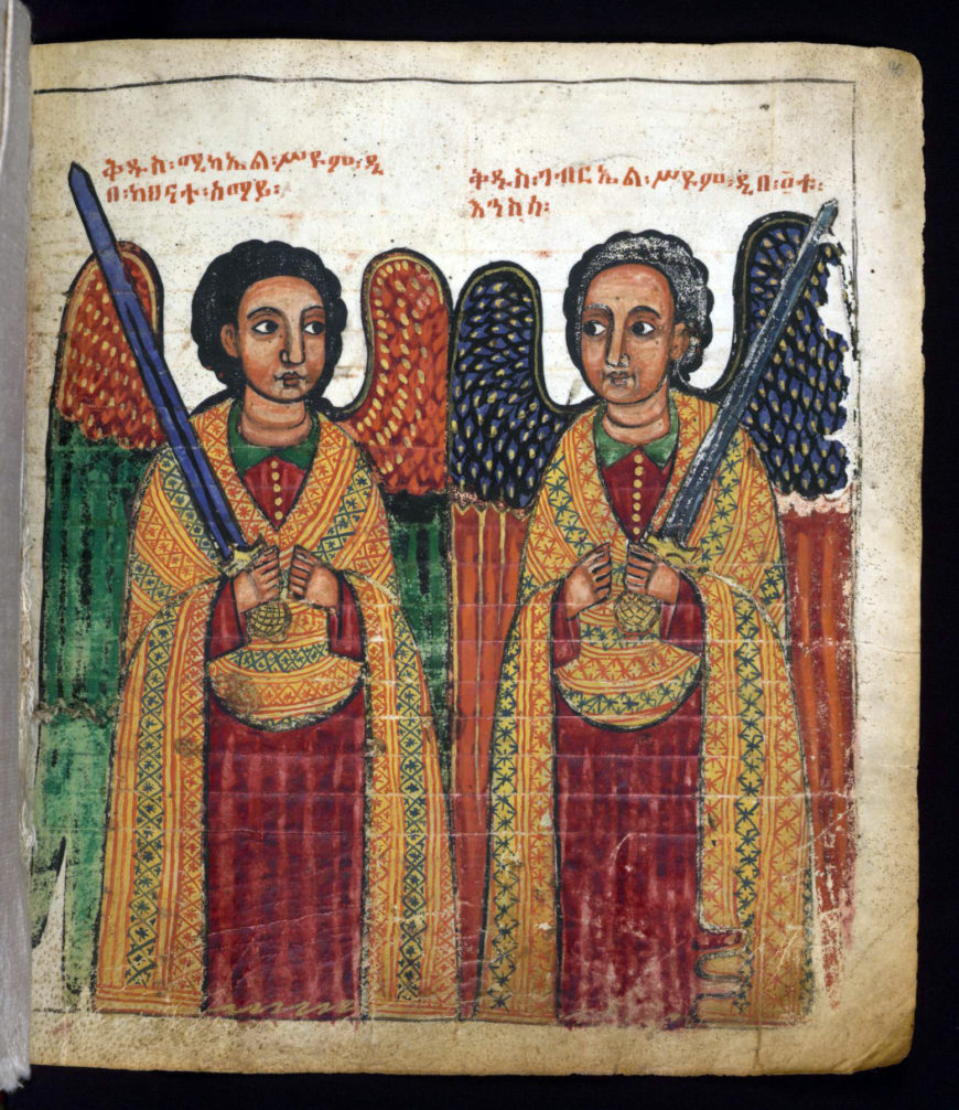 Zämänfäs Qeddus (Scribe), Archangels Michael and Gabriel, late 17th century (Early Gondarine), tempera and ink on parchment, 25.4 x 23 cm, Ethiopia (The Walters Art Museum)