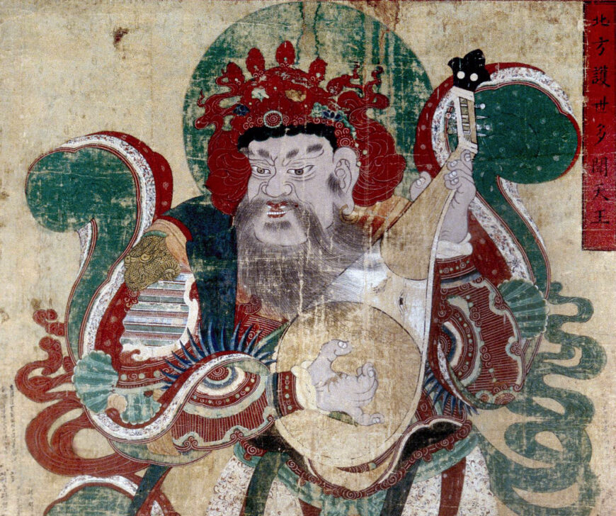 Detail, Dhratarastra, Guardian King of the East, late 18th–early 19th century (Choson/Joseon dynasty), painting on hemp cloth, 207 x 301 cm, probably from Taegu, Kyongsang province, Korea (© The Trustees of the British Museum)
