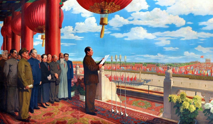 Dong Xiwen, The Founding of the Nation, 1953, copied by Jin Shangyi and Zhao Yu in 1972, and modified by Yan Zhenduo and Ye Welin in 1979, oil on canvas, 230 x 402 cm (National Museum of China, Beijing)